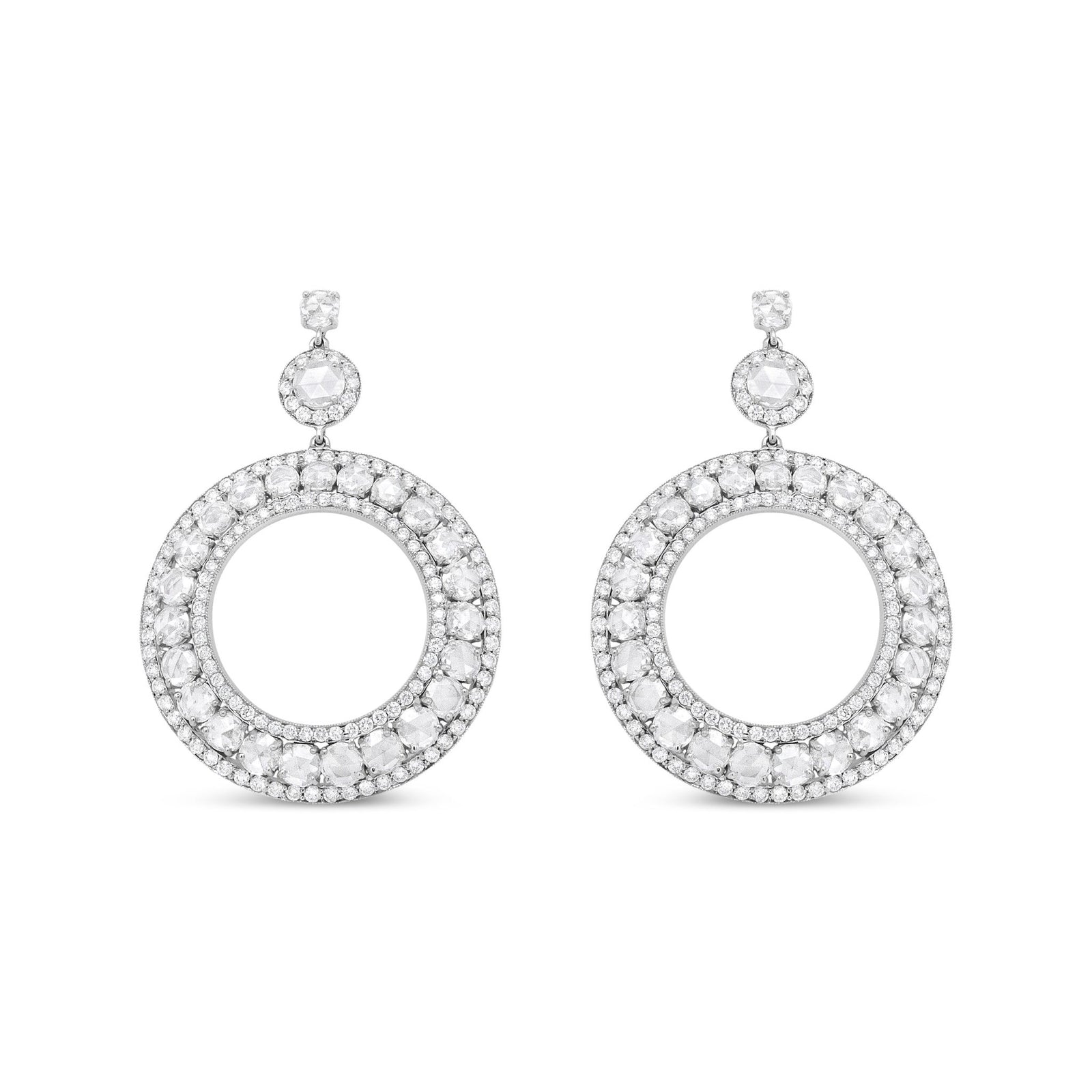 18K White Gold 10 7/8 Cttw Round Pave-Set Diamond Openwork Circle Wreath Hoop Dangle Drop Stud Earrings (SI1-SI2 Clarity, G-H Color) - LinkagejewelrydesignLinkagejewelrydesign