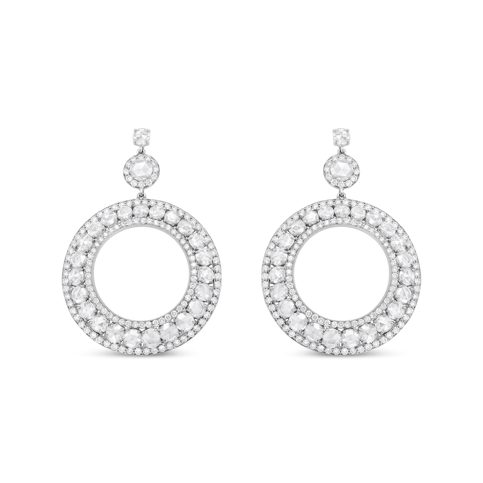 18K White Gold 10 7/8 Cttw Round Pave-Set Diamond Openwork Circle Wreath Hoop Dangle Drop Stud Earrings (SI1-SI2 Clarity, G-H Color) - LinkagejewelrydesignLinkagejewelrydesign