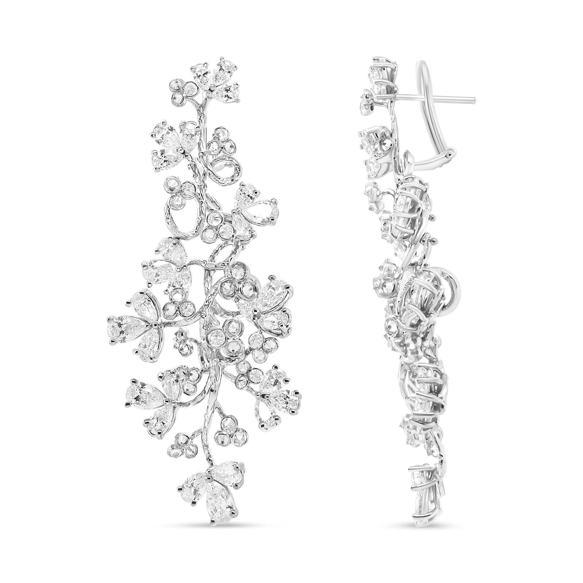 18K White Gold 10 Cttw Round and Pear-Shaped Floral Diamond Dangle Drop Earring (F-G Color, VS1-VS2 Clarity) - LinkagejewelrydesignLinkagejewelrydesign