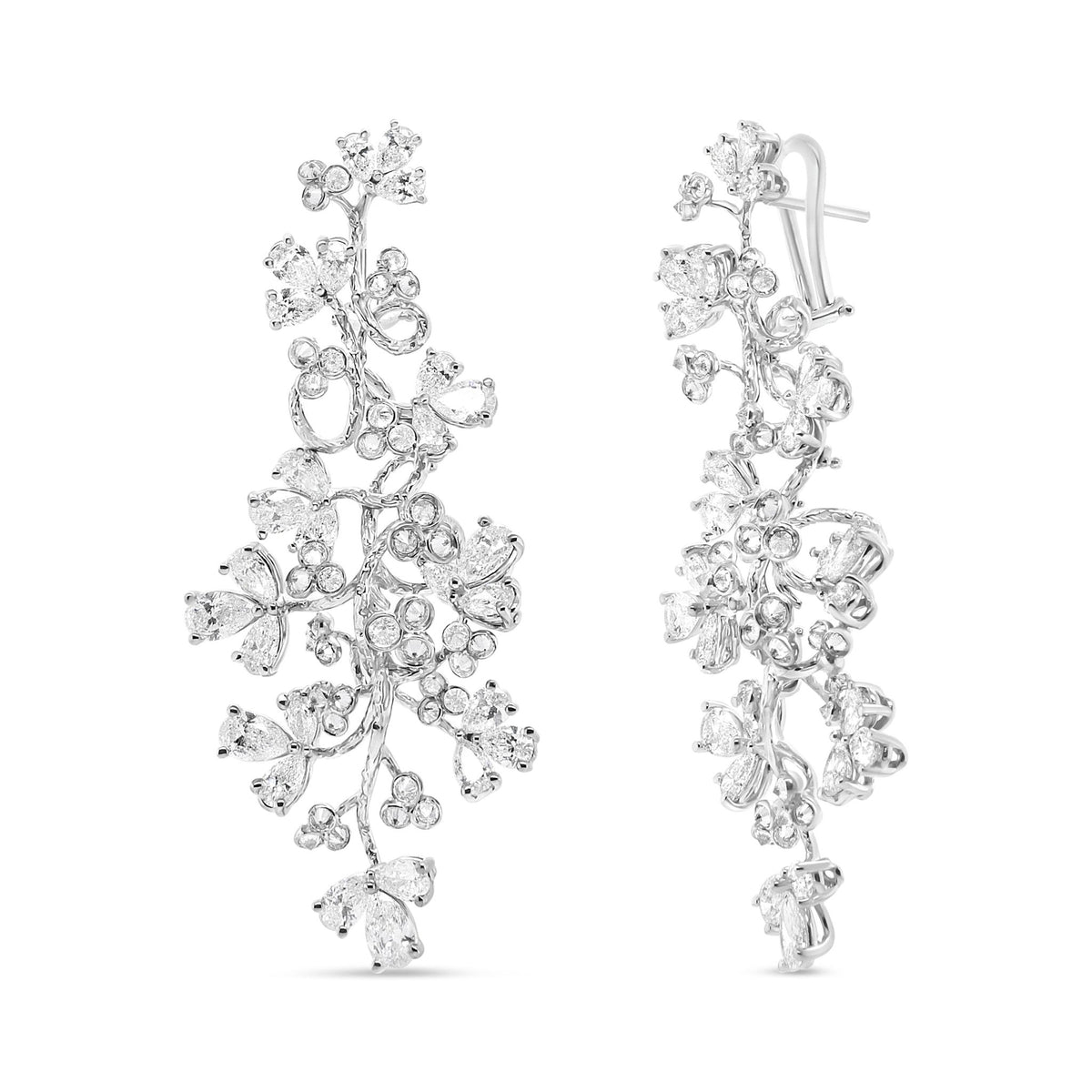 18K White Gold 10 Cttw Round and Pear-Shaped Floral Diamond Dangle Drop Earring (F-G Color, VS1-VS2 Clarity) - LinkagejewelrydesignLinkagejewelrydesign