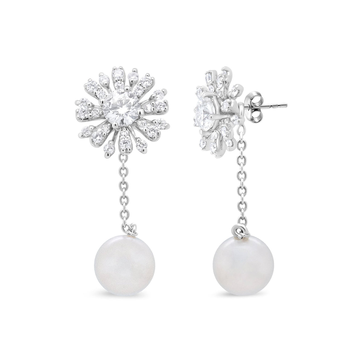 18K White Gold 1.00 Cttw Diamond and 3.5mm Cultured Freshwater Pearl Floral Drop Stud Earrings (F-G Color, SI2-I1 Clarity) - LinkagejewelrydesignLinkagejewelrydesign