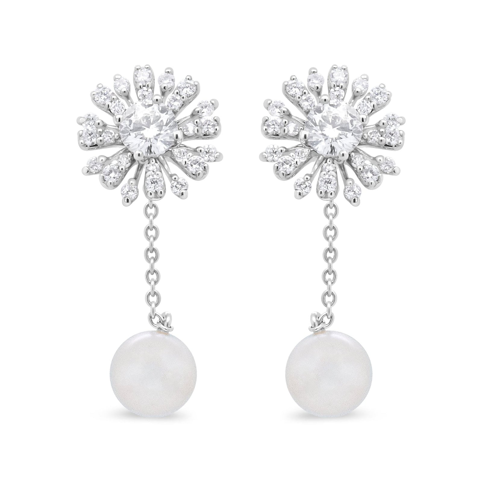 18K White Gold 1.00 Cttw Diamond and 3.5mm Cultured Freshwater Pearl Floral Drop Stud Earrings (F-G Color, SI2-I1 Clarity) - LinkagejewelrydesignLinkagejewelrydesign