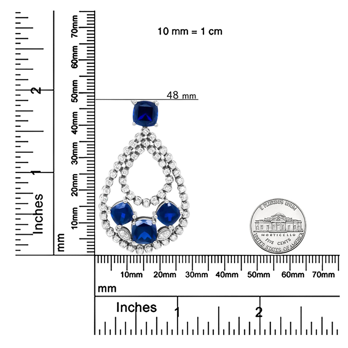 18K White Gold 1.00 Cttw Diamond and Blue Cushion-Shape Sapphire Openwork Teardrop Shape 18&quot; Pendant Necklace (G-H Color, I1-I2 Clarity) - LinkagejewelrydesignLinkagejewelrydesign