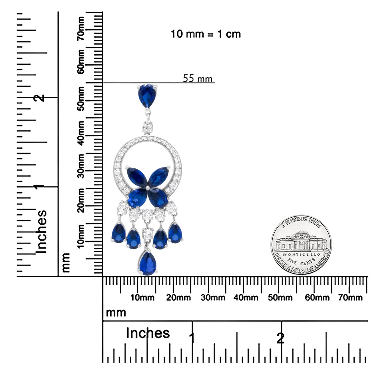 18K White Gold 1.00 Cttw Diamond and Blue Sapphire Openwork Chandelier Cascade 18&quot; Pendant Necklace (F-G Color, SI Clarity) - LinkagejewelrydesignLinkagejewelrydesign