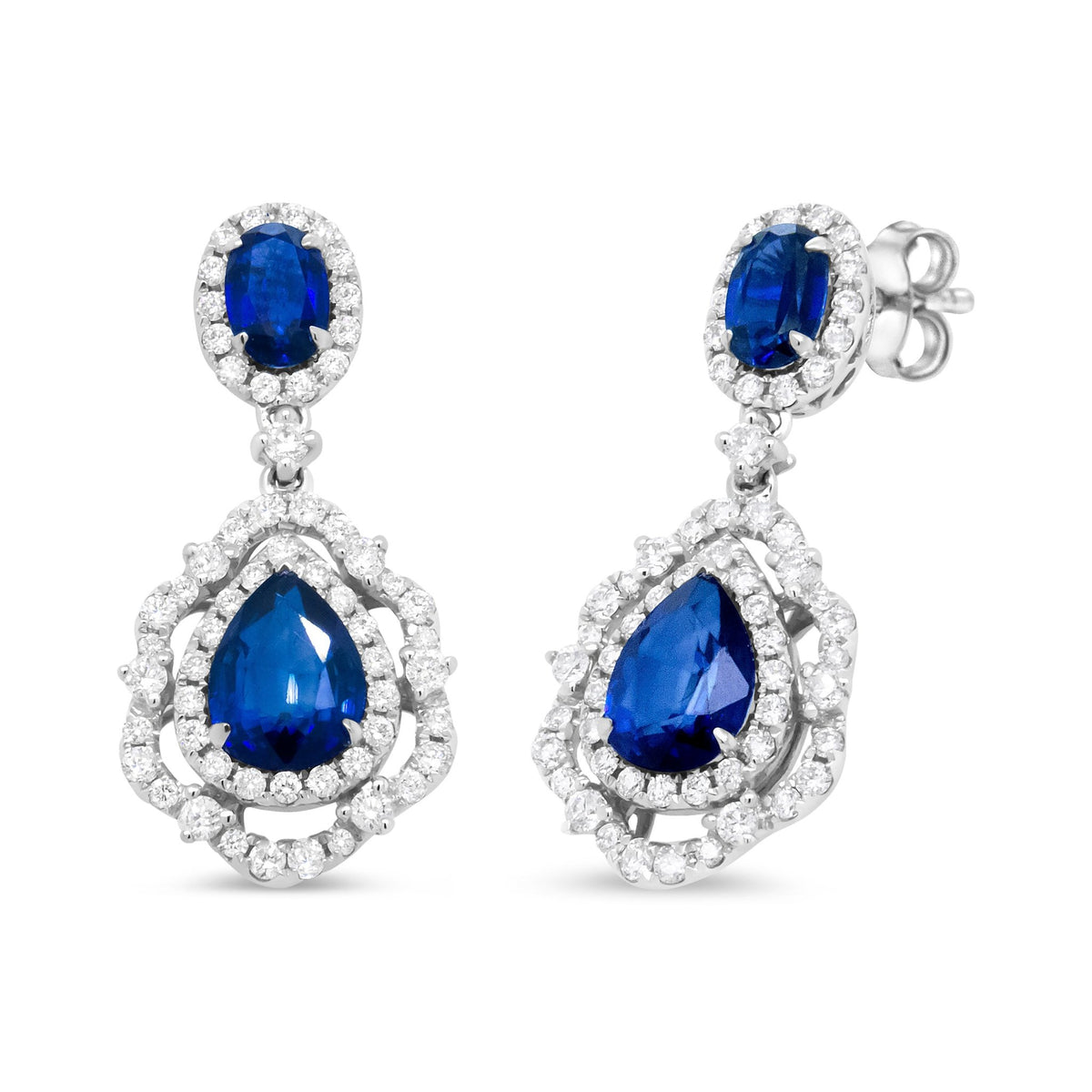 18K White Gold 1.00 Cttw Round Diamond 7.5 x 5.5 Pear and 5.5 x 3.5 Oval Tanzanite Dangle Drop Earring (H-I Color, SI1-SI2 Clarity) - LinkagejewelrydesignLinkagejewelrydesign