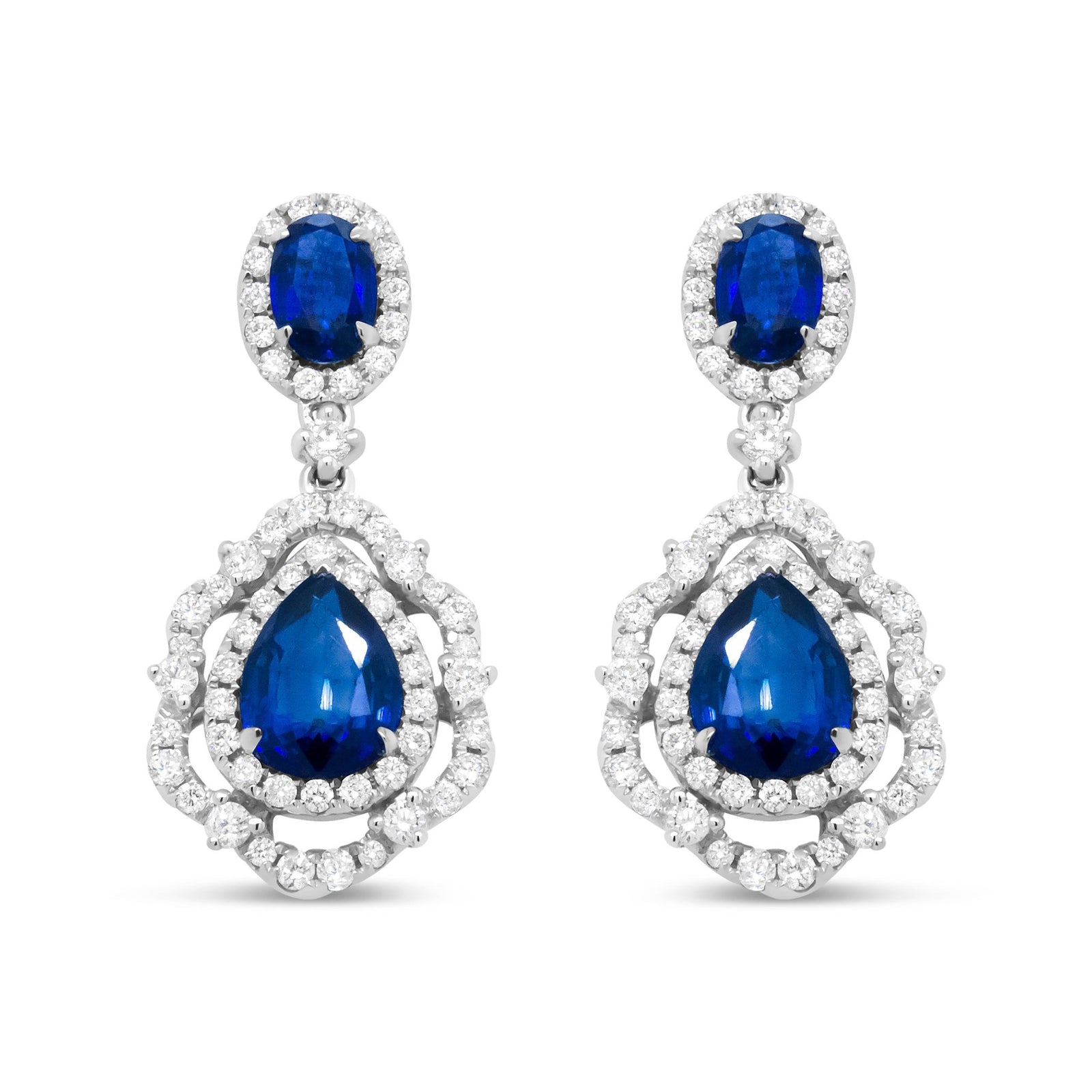 18K White Gold 1.00 Cttw Round Diamond 7.5 x 5.5 Pear and 5.5 x 3.5 Oval Tanzanite Dangle Drop Earring (H-I Color, SI1-SI2 Clarity) - LinkagejewelrydesignLinkagejewelrydesign