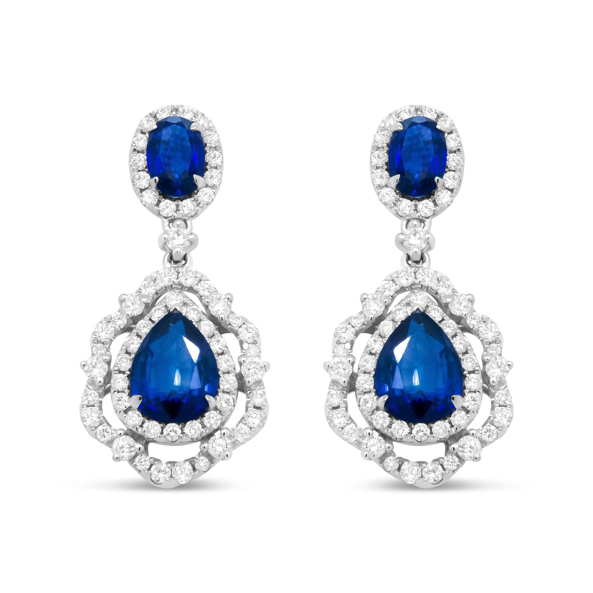 18K White Gold 1.00 Cttw Round Diamond 7.5 x 5.5 Pear and 5.5 x 3.5 Oval Tanzanite Dangle Drop Earring (H-I Color, SI1-SI2 Clarity) - LinkagejewelrydesignLinkagejewelrydesign
