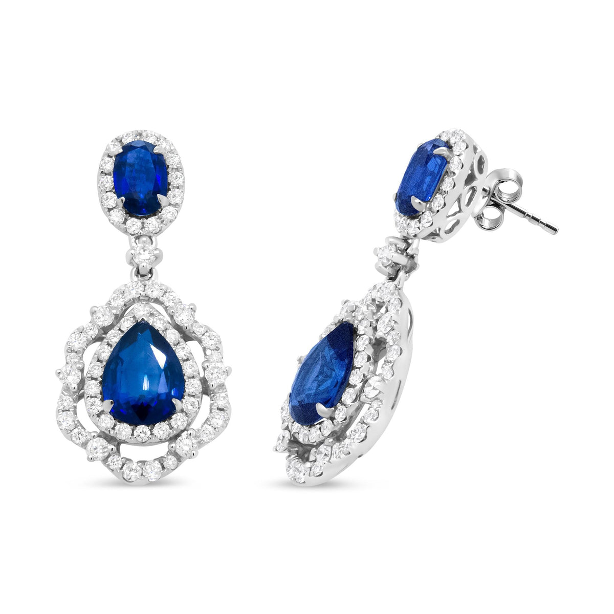 18K White Gold 1.00 Cttw Round Diamond 7.5 x 5.5 Pear and 5.5 x 3.5 Oval Tanzanite Dangle Drop Earring (H-I Color, SI1-SI2 Clarity) - LinkagejewelrydesignLinkagejewelrydesign