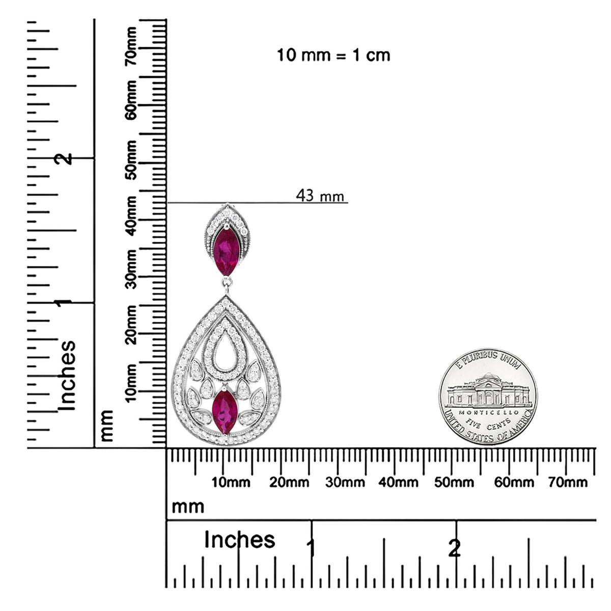 18K White Gold 1.00 Cttw Round Diamond and 8.5 x 4.5mm Marquise Ruby Openwork Teardrop Dangle 18&quot; Pendant Necklace (G-H Color, I1-I2 Clarity) - LinkagejewelrydesignLinkagejewelrydesign