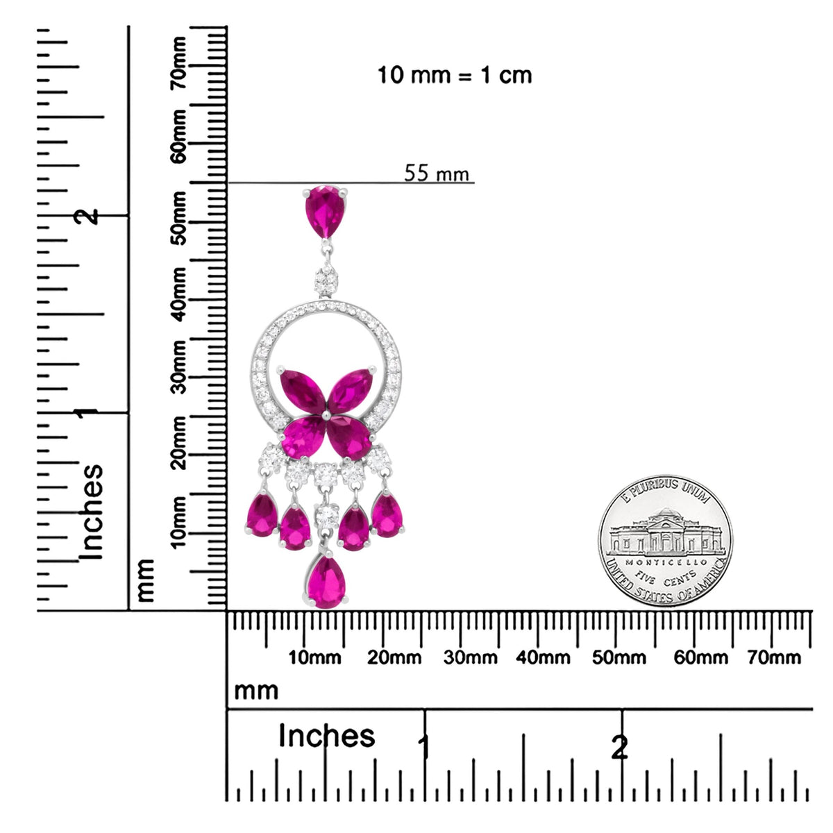 18K White Gold 1.00 Cttw Round Diamond and Red Ruby Openwork Floral Chandelier Drop 18&quot; Pendant Necklace (F-G Color, SI1-SI2 Clarity) - LinkagejewelrydesignLinkagejewelrydesign