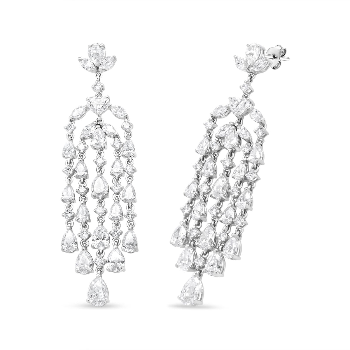 18K White Gold 11 1/8 Cttw Fancy Mixed Diamond Waterfall Chandelier Dangle Drop Earrings (VS1-VS2 Clarity, G-H Color) - LinkagejewelrydesignLinkagejewelrydesign