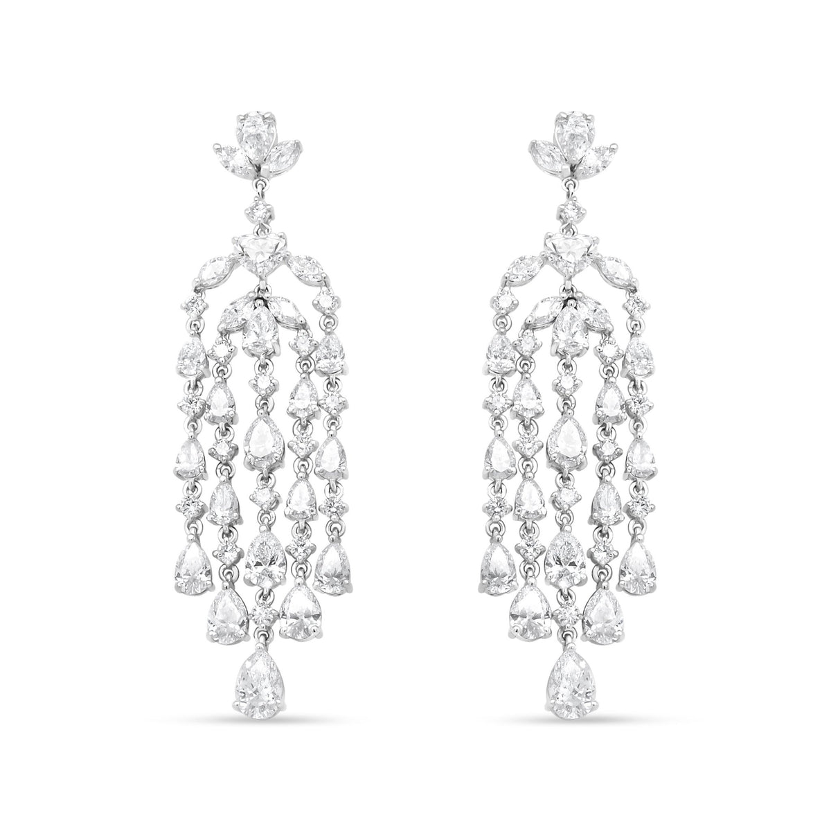 18K White Gold 11 1/8 Cttw Fancy Mixed Diamond Waterfall Chandelier Dangle Drop Earrings (VS1-VS2 Clarity, G-H Color) - LinkagejewelrydesignLinkagejewelrydesign