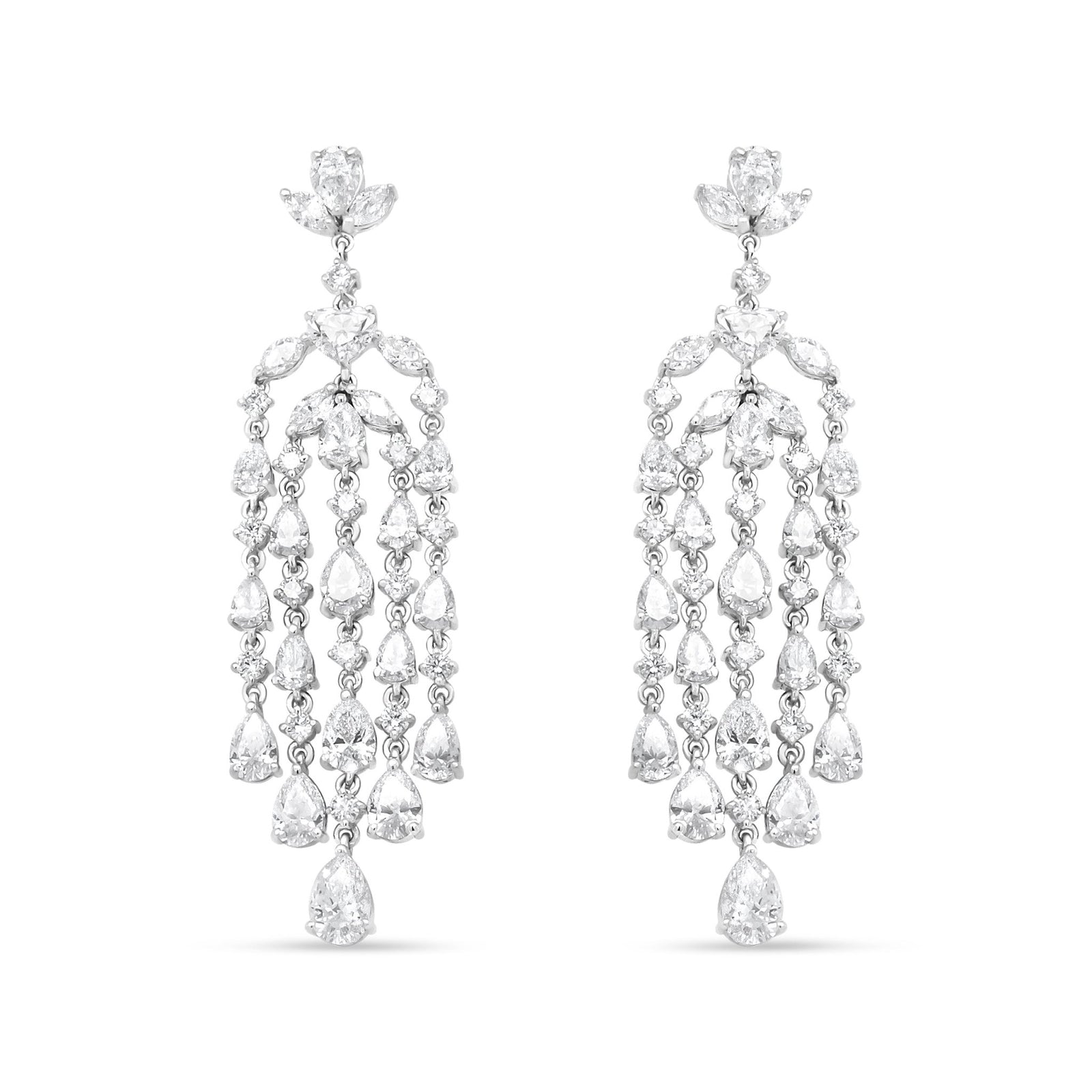 18K White Gold 11 1/8 Cttw Fancy Mixed Diamond Waterfall Chandelier Dangle Drop Earrings (VS1-VS2 Clarity, G-H Color) - LinkagejewelrydesignLinkagejewelrydesign