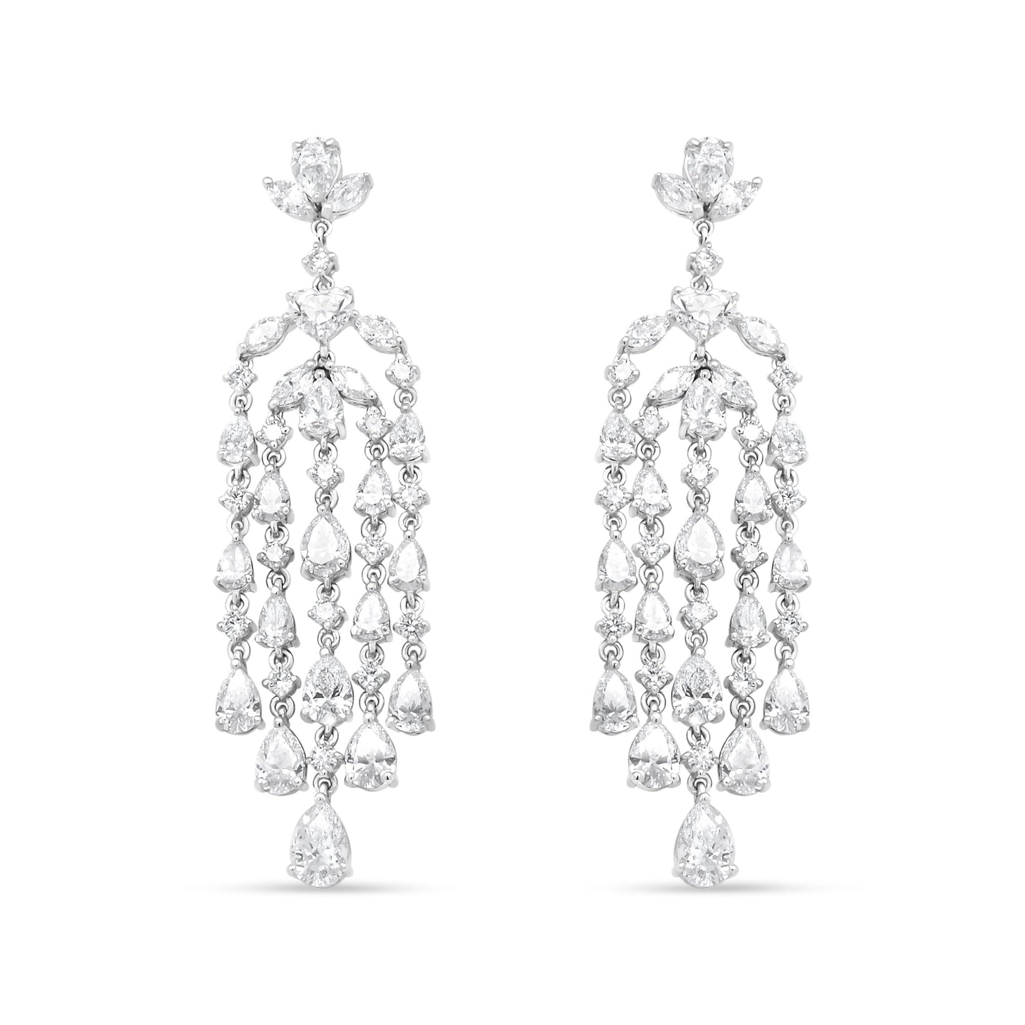 18K White Gold 11 1/8 Cttw Fancy Mixed Diamond Waterfall Chandelier Dangle Drop Earrings (VS1-VS2 Clarity, G-H Color) - LinkagejewelrydesignLinkagejewelrydesign