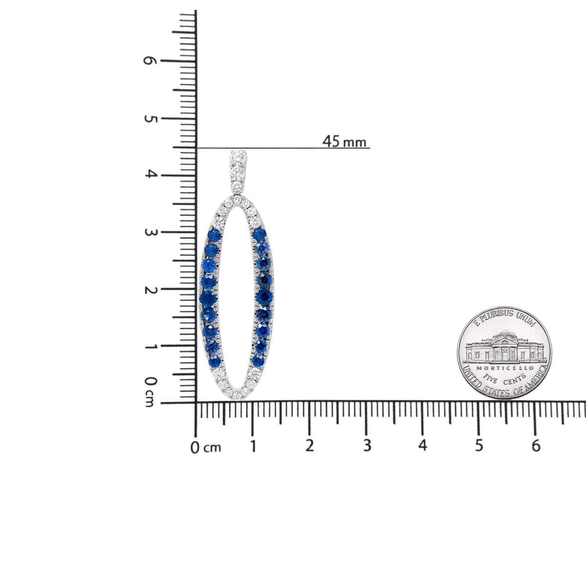 18K White Gold 1.11 Cttw Blue Round Diamond and Blue Sapphire Openwork Oval Shaped Dangle Earrings (F-G Color, VS1-VS2 Clarity) - LinkagejewelrydesignLinkagejewelrydesign