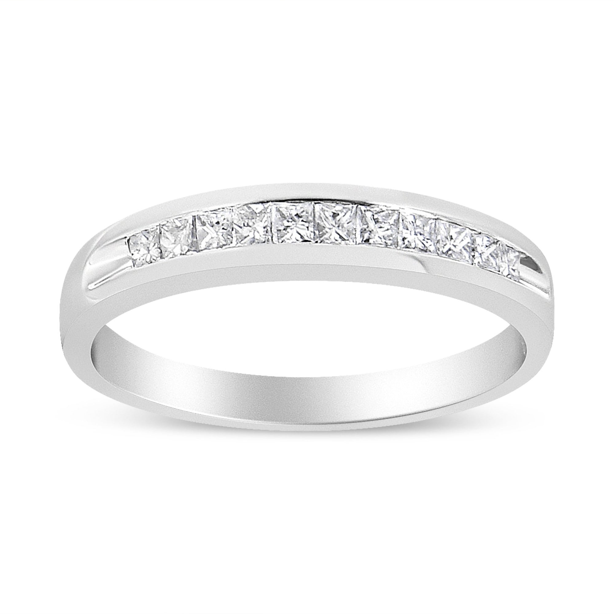18K White Gold 1/4 Cttw Channel Set Princess-cut Diamond Classic 11 Stone Band Ring (E-F Color, I1-I2 Clarity) - Size 7 - LinkagejewelrydesignLinkagejewelrydesign