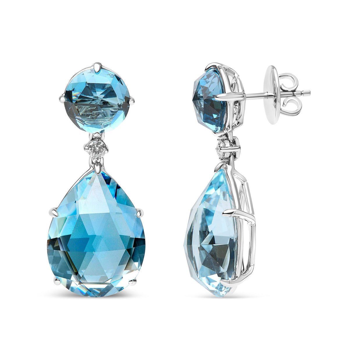 18K White Gold 1/5 Cttw Diamond with Round London Blue Topaz and 20 x 15mm Pear Cut Sky Blue Topaz Gemstone Dangle Earring (G-H Color, SI1-SI2 Clarity) - LinkagejewelrydesignLinkagejewelrydesign