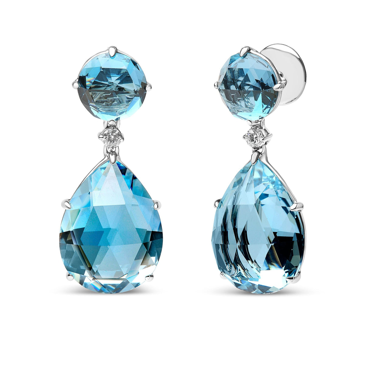 18K White Gold 1/5 Cttw Diamond with Round London Blue Topaz and 20 x 15mm Pear Cut Sky Blue Topaz Gemstone Dangle Earring (G-H Color, SI1-SI2 Clarity) - LinkagejewelrydesignLinkagejewelrydesign