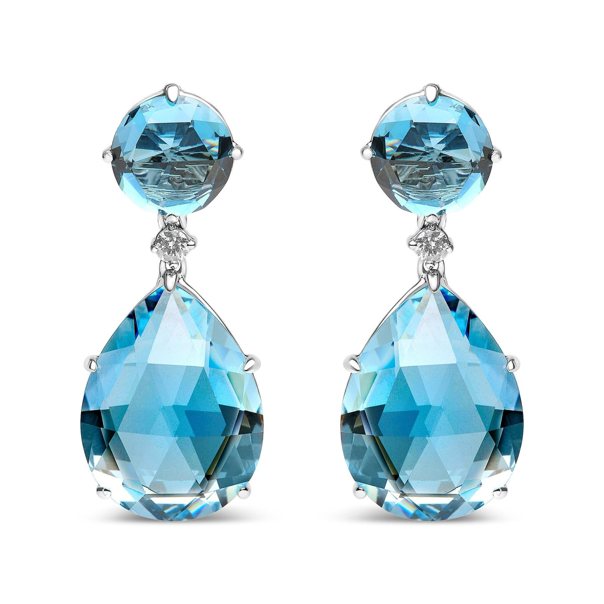 18K White Gold 1/5 Cttw Diamond with Round London Blue Topaz and 20 x 15mm Pear Cut Sky Blue Topaz Gemstone Dangle Earring (G-H Color, SI1-SI2 Clarity) - LinkagejewelrydesignLinkagejewelrydesign