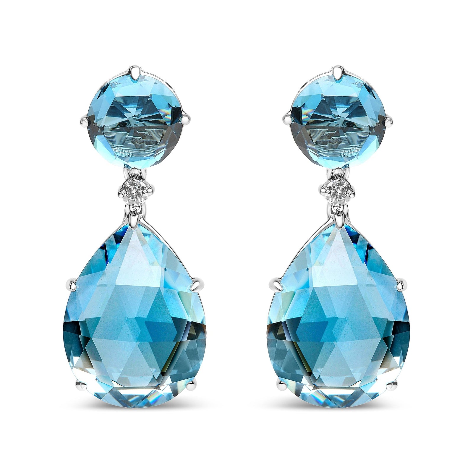 18K White Gold 1/5 Cttw Diamond with Round London Blue Topaz and 20 x 15mm Pear Cut Sky Blue Topaz Gemstone Dangle Earring (G-H Color, SI1-SI2 Clarity) - LinkagejewelrydesignLinkagejewelrydesign