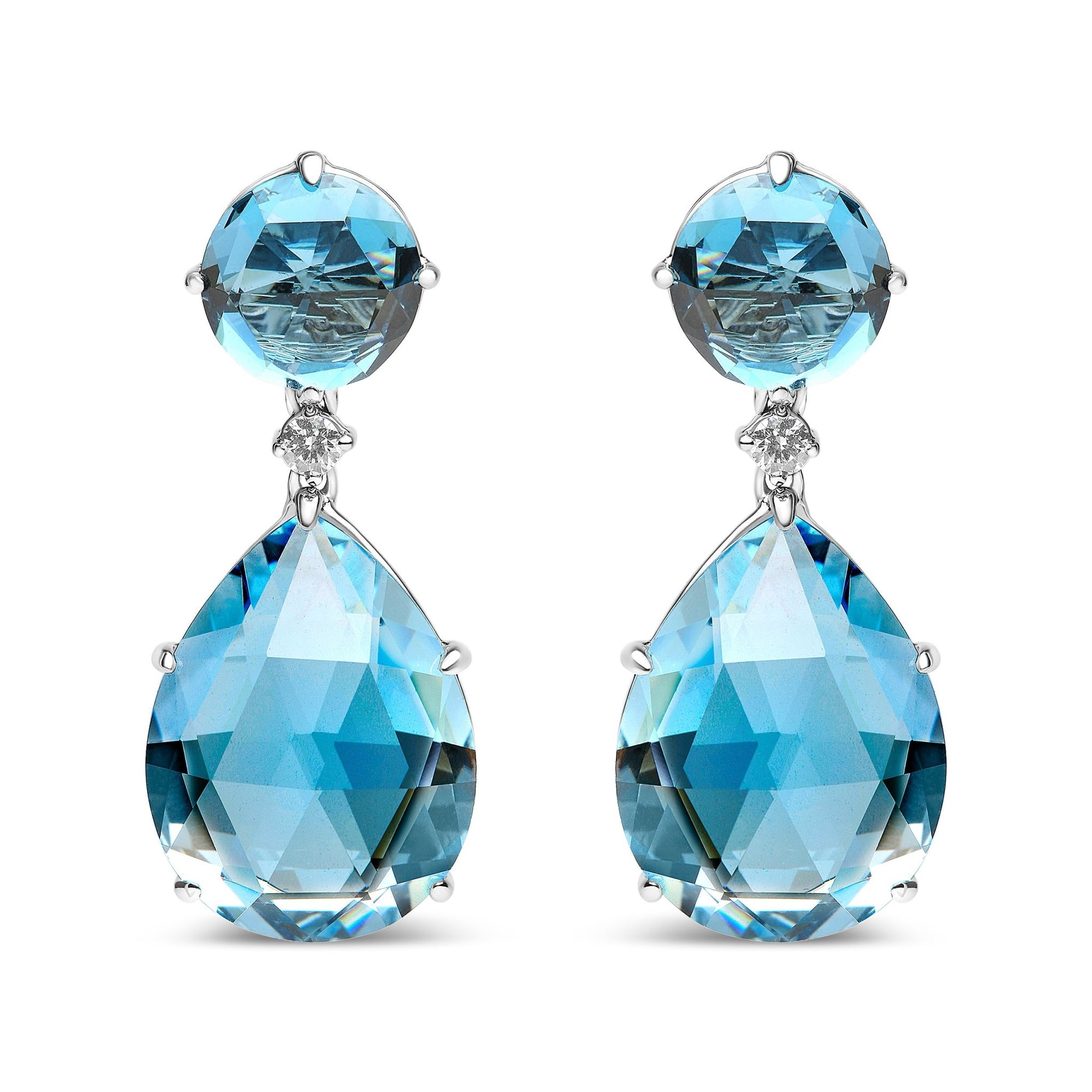 18K White Gold 1/5 Cttw Diamond with Round London Blue Topaz and 20 x 15mm Pear Cut Sky Blue Topaz Gemstone Dangle Earring (G-H Color, SI1-SI2 Clarity) - LinkagejewelrydesignLinkagejewelrydesign