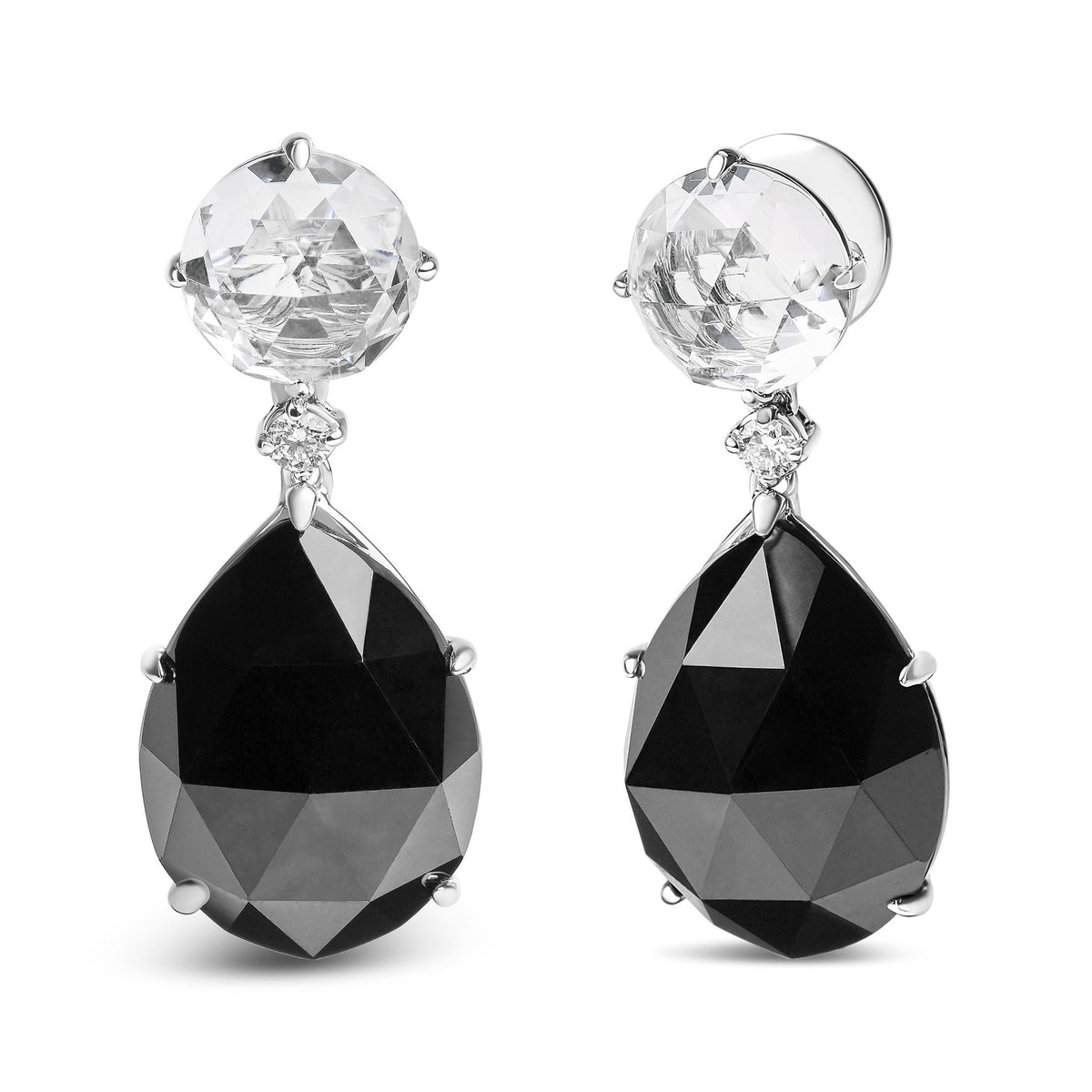 18K White Gold 1/5 Cttw Diamond with Round White Topaz and 20x15mm Pear Cut Black Onyx Gemstone Dangle Earring (G-H Color, SI1-SI2 Clarity) - LinkagejewelrydesignLinkagejewelrydesign