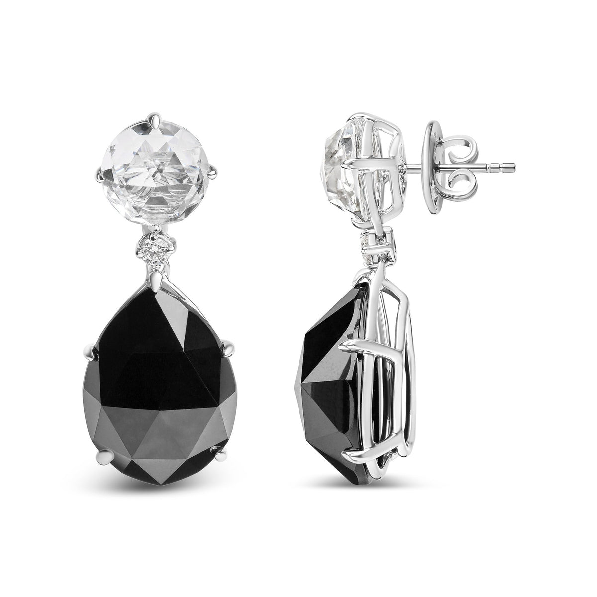 18K White Gold 1/5 Cttw Diamond with Round White Topaz and 20x15mm Pear Cut Black Onyx Gemstone Dangle Earring (G-H Color, SI1-SI2 Clarity) - LinkagejewelrydesignLinkagejewelrydesign