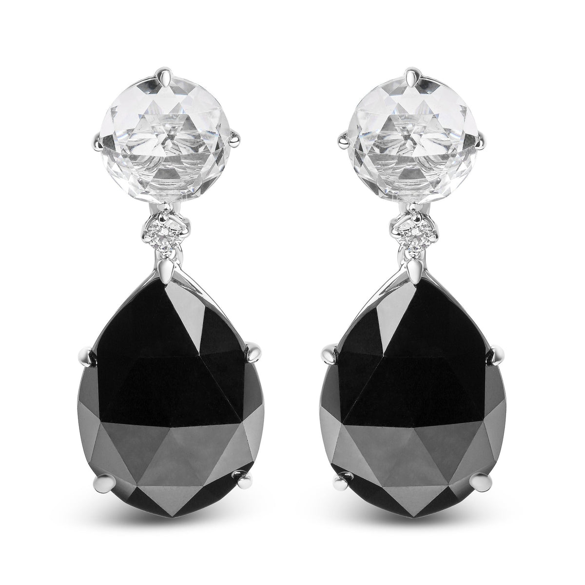 18K White Gold 1/5 Cttw Diamond with Round White Topaz and 20x15mm Pear Cut Black Onyx Gemstone Dangle Earring (G-H Color, SI1-SI2 Clarity) - LinkagejewelrydesignLinkagejewelrydesign