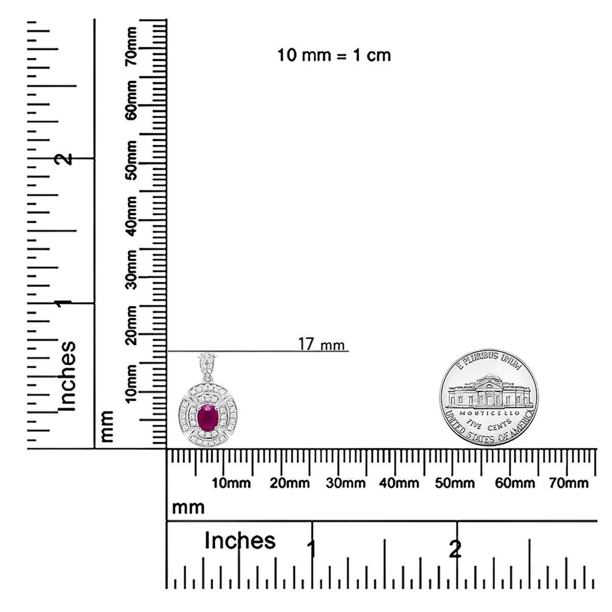 18K White Gold 1/5 Cttw Round Diamond and 5x3.5mm Red Ruby Double Halo 18&quot; Pendant Necklace (G-H Color, I1-I2 Clarity) - LinkagejewelrydesignLinkagejewelrydesign