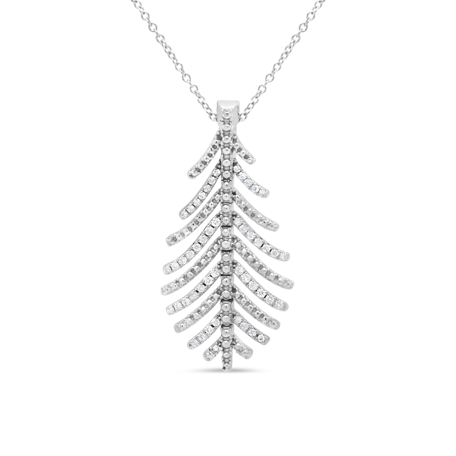 18K White Gold 1/5 Cttw Round Diamond Leaf-Shape 18" Pendant Necklace (G-H Color, I1-I2 Clarity) - LinkagejewelrydesignLinkagejewelrydesign