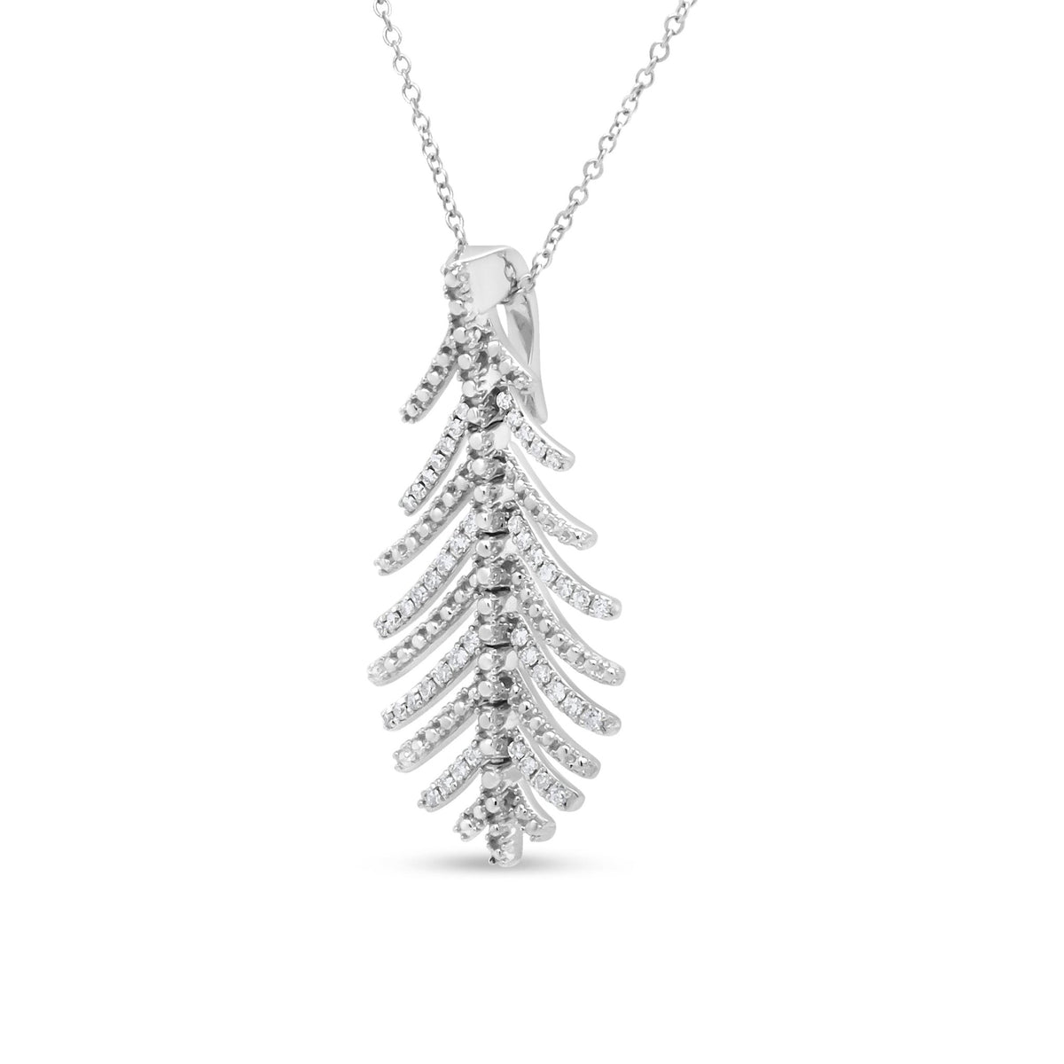 18K White Gold 1/5 Cttw Round Diamond Leaf-Shape 18&quot; Pendant Necklace (G-H Color, I1-I2 Clarity) - LinkagejewelrydesignLinkagejewelrydesign