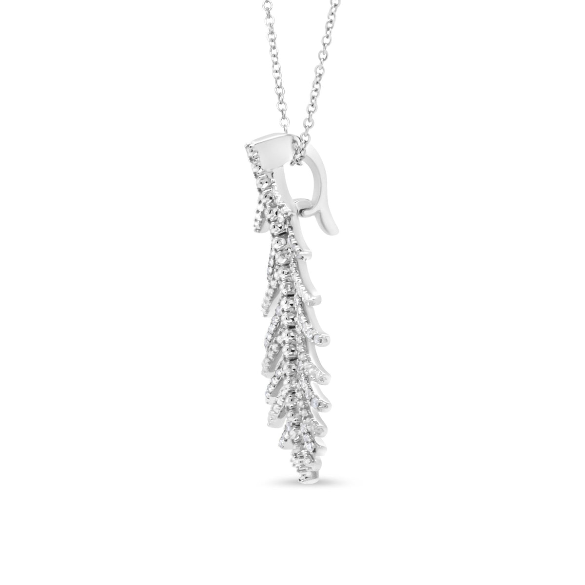 18K White Gold 1/5 Cttw Round Diamond Leaf-Shape 18&quot; Pendant Necklace (G-H Color, I1-I2 Clarity) - LinkagejewelrydesignLinkagejewelrydesign
