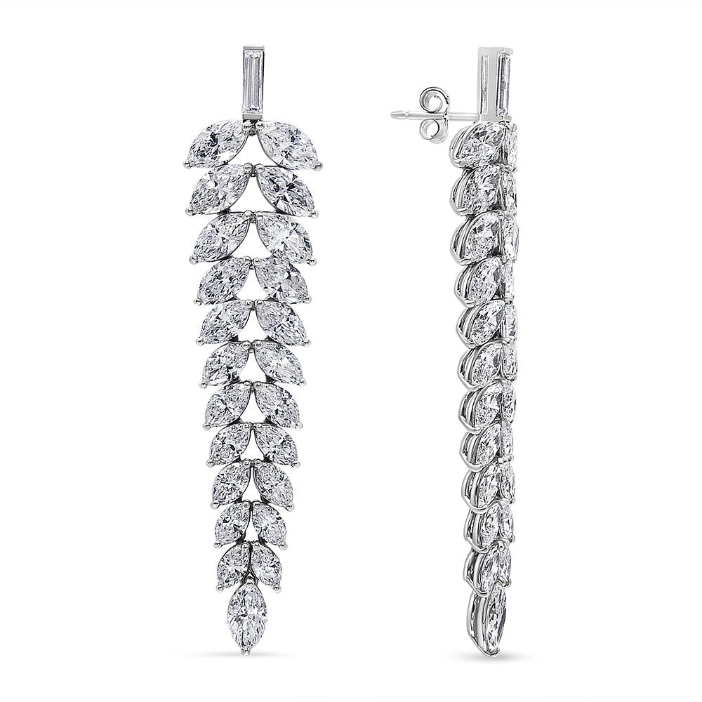 18K White Gold 16.00 Cttw Marquise and Baguette Diamond Leaf Shape Chandelier Drop and Dangle Stud Earrings (F-G Color, VS2-SI1 Clarity) - LinkagejewelrydesignLinkagejewelrydesign