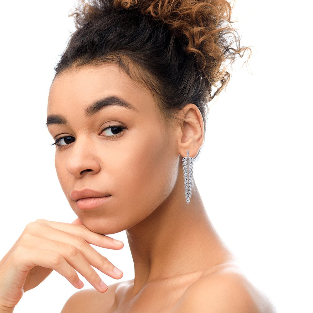 18K White Gold 16.00 Cttw Marquise and Baguette Diamond Leaf Shape Chandelier Drop and Dangle Stud Earrings (F-G Color, VS2-SI1 Clarity) - LinkagejewelrydesignLinkagejewelrydesign