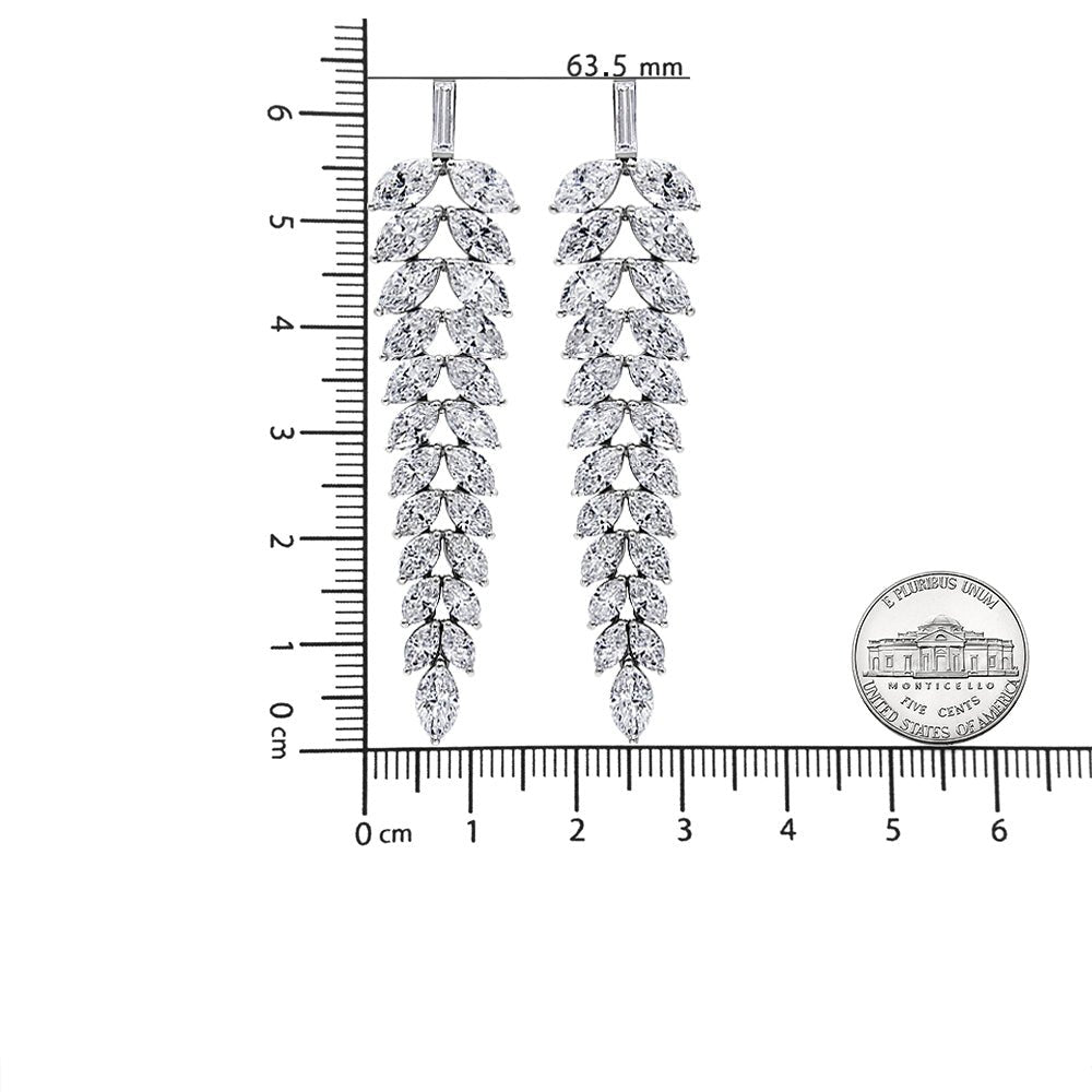 18K White Gold 16.00 Cttw Marquise and Baguette Diamond Leaf Shape Chandelier Drop and Dangle Stud Earrings (F-G Color, VS2-SI1 Clarity) - LinkagejewelrydesignLinkagejewelrydesign