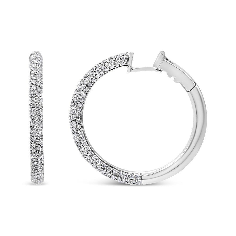 18K White Gold 2 1/3 Cttw Pave Set Diamond Semi Eternity Leverback Hoop Earrings (F-G Color, VS1-VS2 Clarity) - LinkagejewelrydesignLinkagejewelrydesign