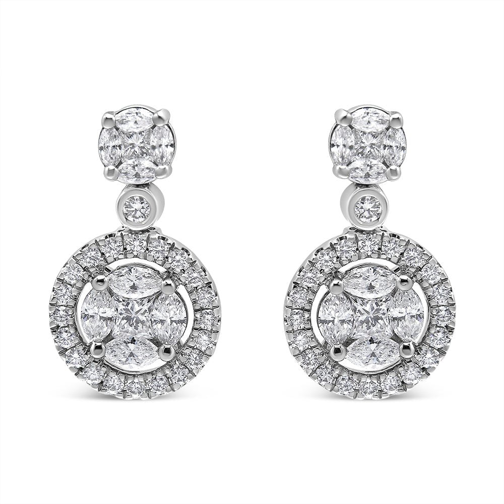 18K White Gold 2.0 Cttw Round Shape Diamond Composite Halo Dangle Stud Earring (F-G Color, VS1-VS2 Clarity) - LinkagejewelrydesignLinkagejewelrydesign