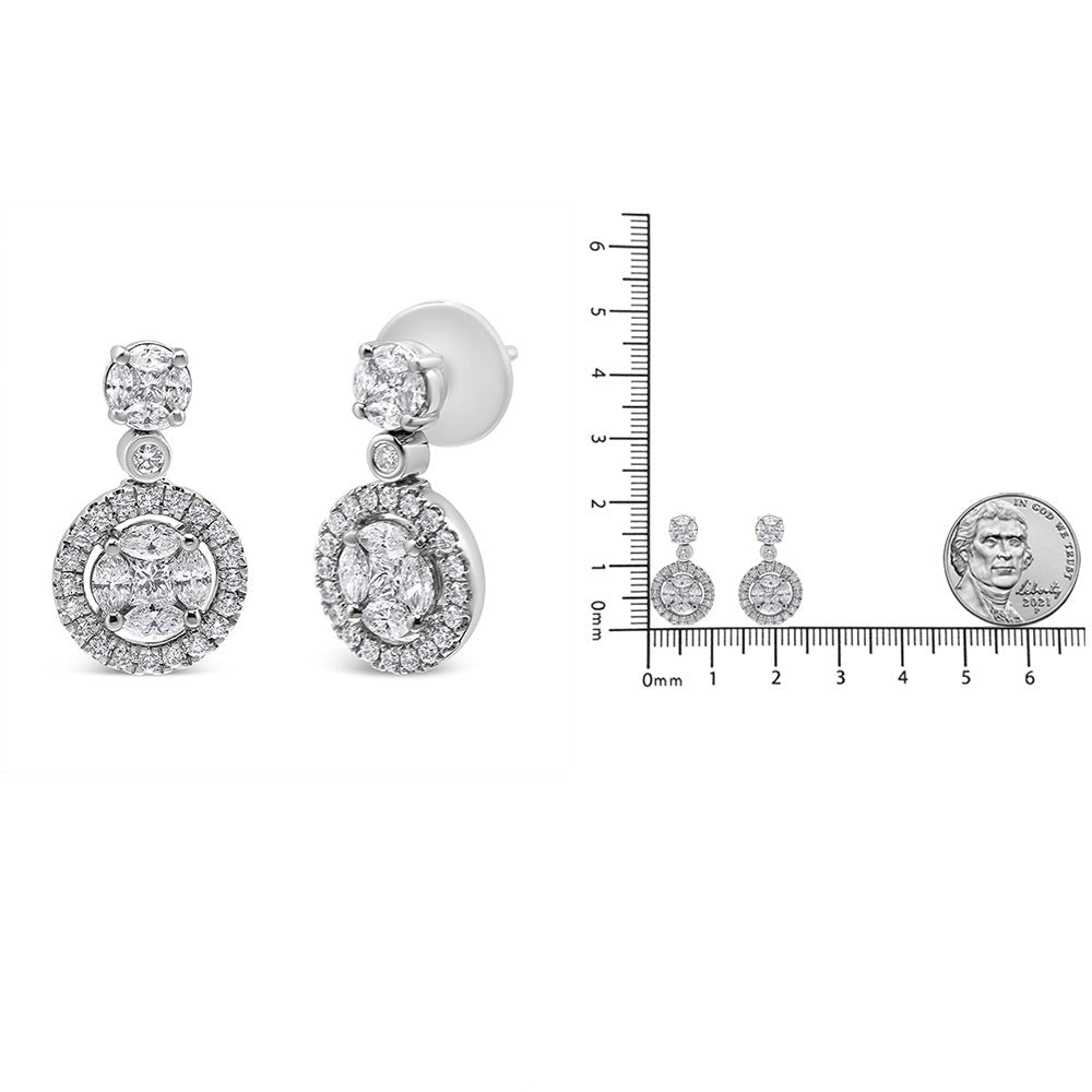 18K White Gold 2.0 Cttw Round Shape Diamond Composite Halo Dangle Stud Earring (F-G Color, VS1-VS2 Clarity) - LinkagejewelrydesignLinkagejewelrydesign