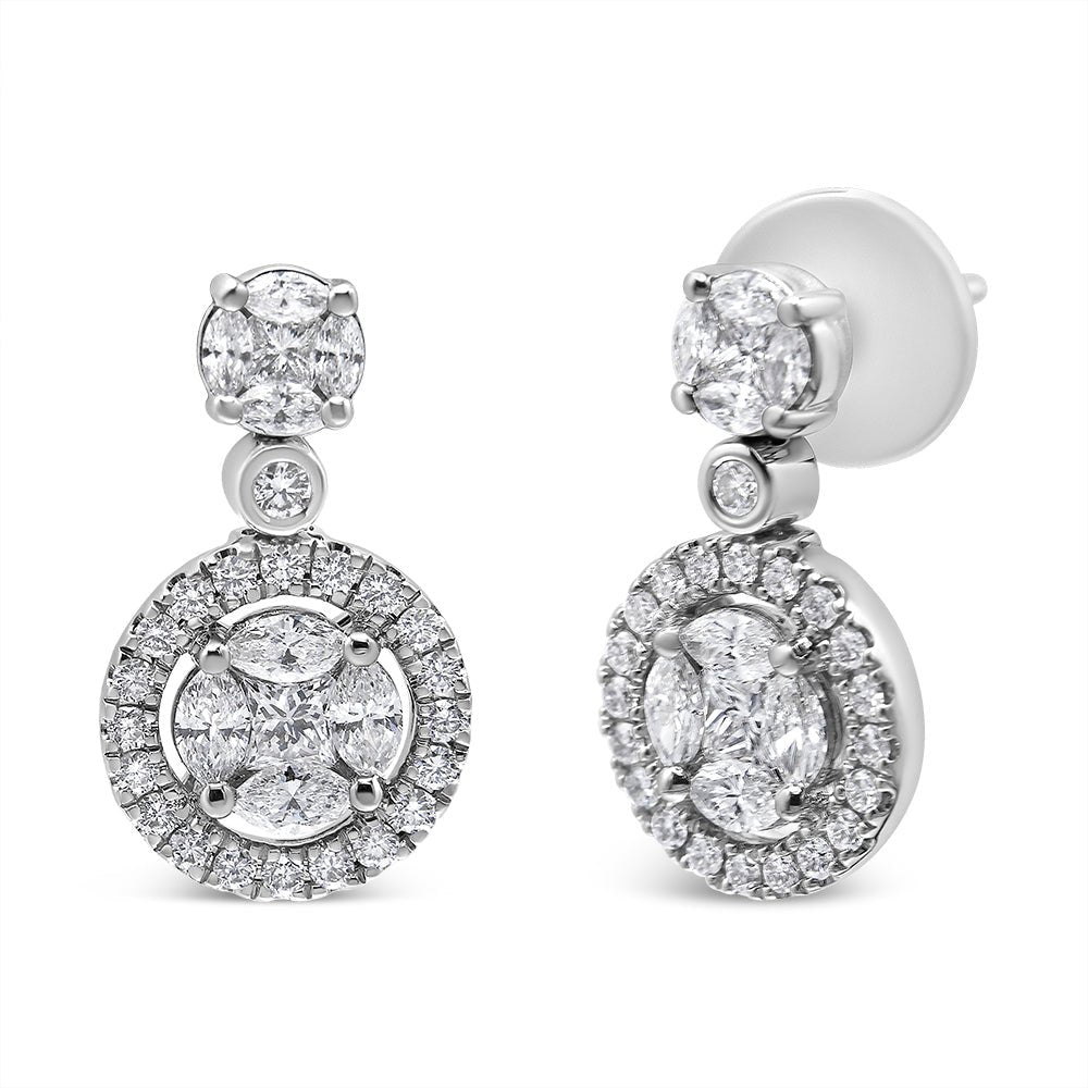 18K White Gold 2.0 Cttw Round Shape Diamond Composite Halo Dangle Stud Earring (F-G Color, VS1-VS2 Clarity) - LinkagejewelrydesignLinkagejewelrydesign