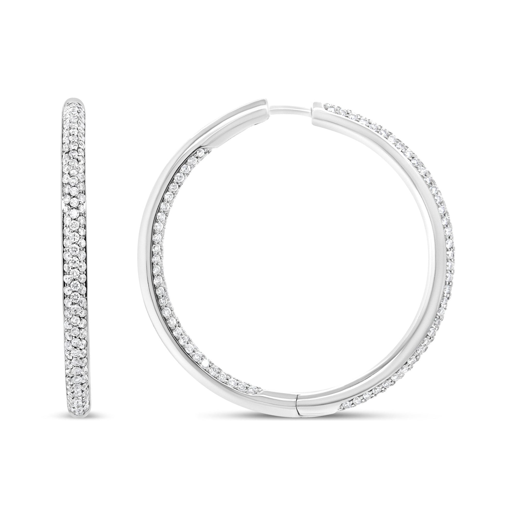 18K White Gold 2.00 Cttw Round-Cut Diamond Inner-Outer Hoop Earrings (F-G Color, VS1-VS2 Clarity) - LinkagejewelrydesignLinkagejewelrydesign