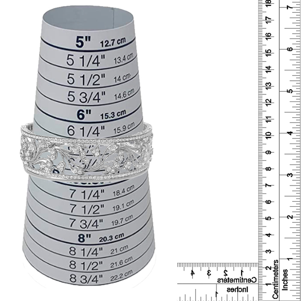 18K White Gold 3 1/4 Cttw Pave Diamond Openwork Floral Filigree Swirl Bangle Cuff Bracelet (H-I Color, VS2-SI1 Clarity) - LinkagejewelrydesignLinkagejewelrydesign