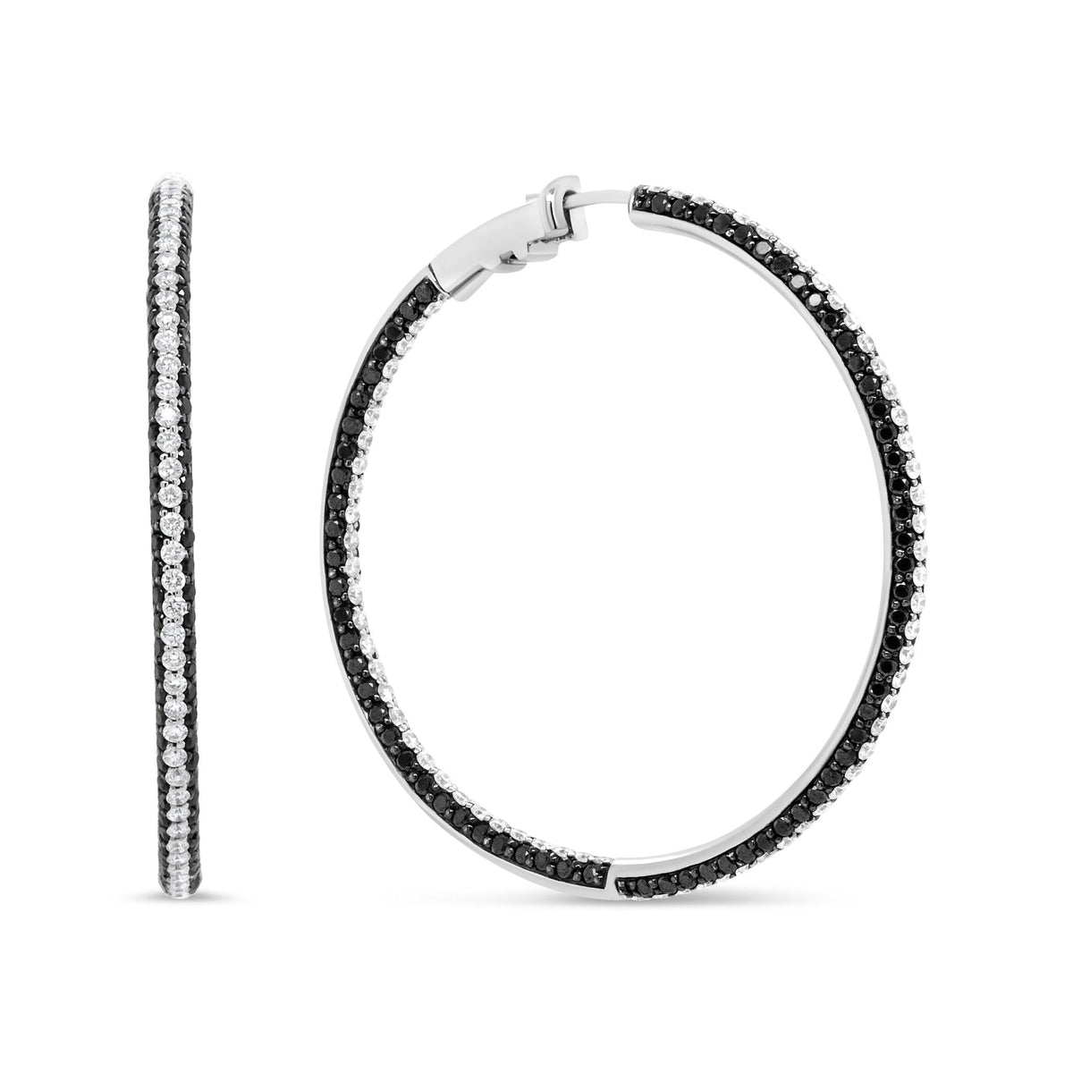 18K White Gold 3 1/4 Cttw Round Black and White Diamond Inside-Outside Hoop Earrings (Black and F-G Color, VS1-VS2 Clarity) - LinkagejewelrydesignLinkagejewelrydesign
