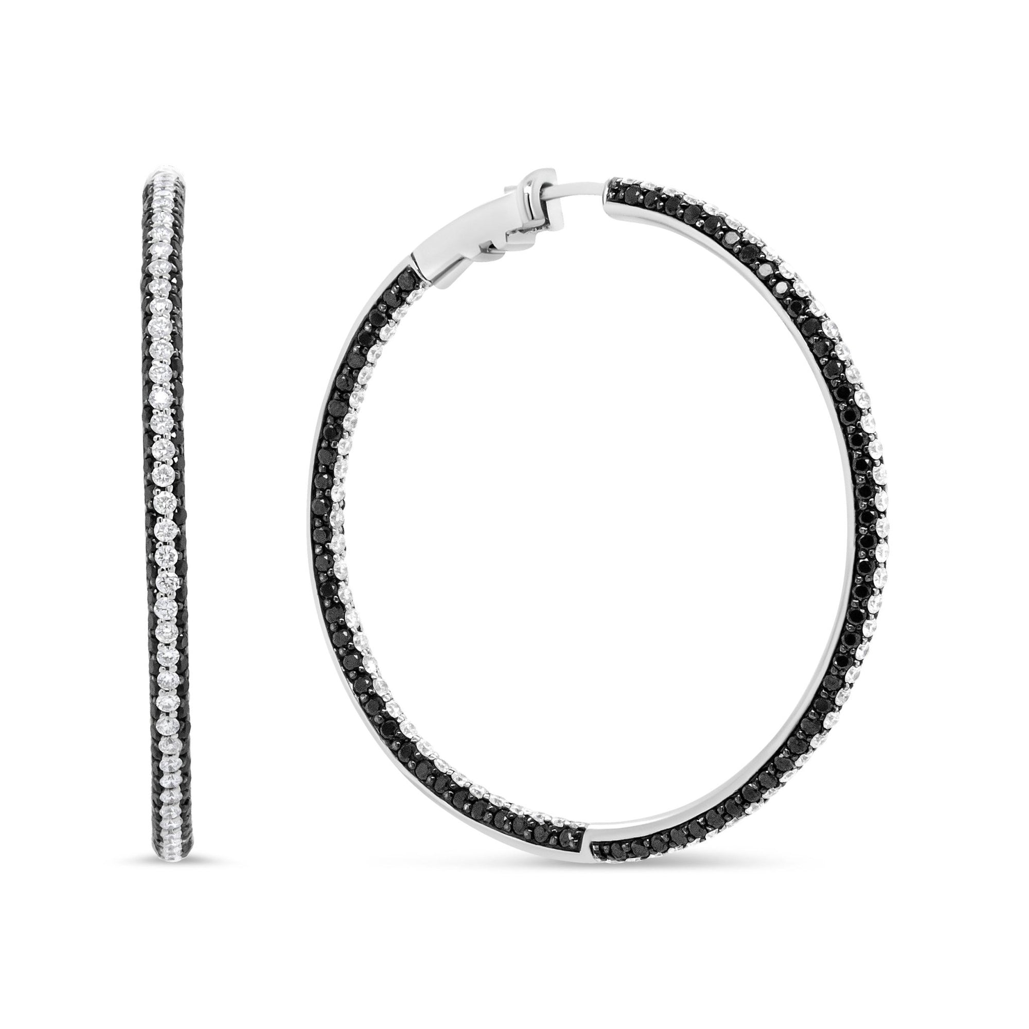 18K White Gold 3 1/4 Cttw Round Black and White Diamond Inside-Outside Hoop Earrings (Black and F-G Color, VS1-VS2 Clarity) - LinkagejewelrydesignLinkagejewelrydesign