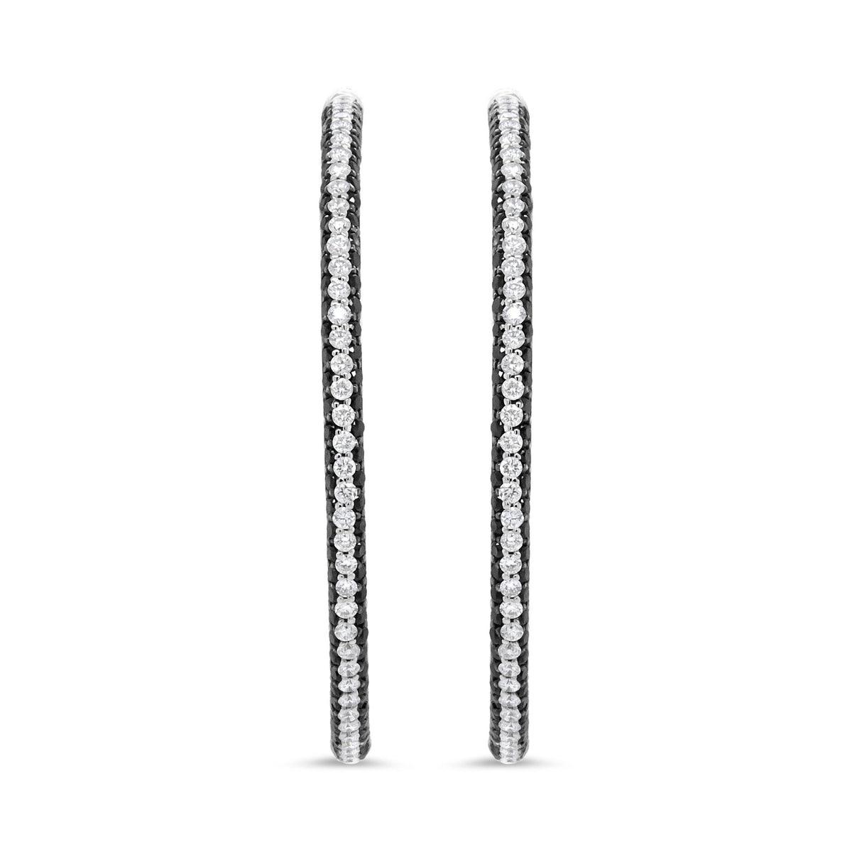 18K White Gold 3 1/4 Cttw Round Black and White Diamond Inside-Outside Hoop Earrings (Black and F-G Color, VS1-VS2 Clarity) - LinkagejewelrydesignLinkagejewelrydesign