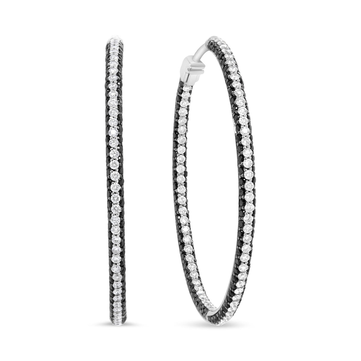 18K White Gold 3 1/4 Cttw Round Black and White Diamond Inside-Outside Hoop Earrings (Black and F-G Color, VS1-VS2 Clarity) - LinkagejewelrydesignLinkagejewelrydesign