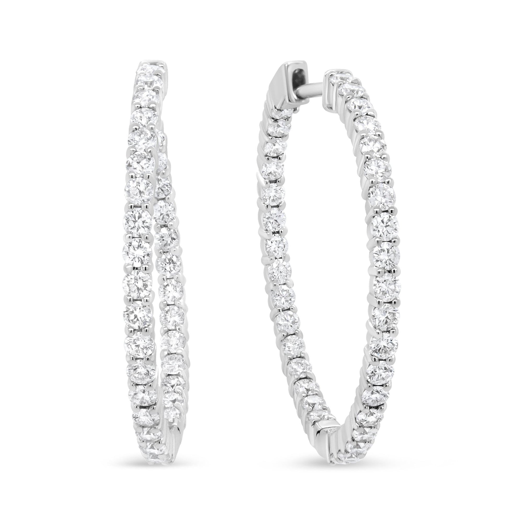 18K White Gold 3 5/8 Cttw Round Diamond Curved Inside-Outside Hoop Earrings (F-G Color, VS1-VS2 Clarity) - LinkagejewelrydesignLinkagejewelrydesign