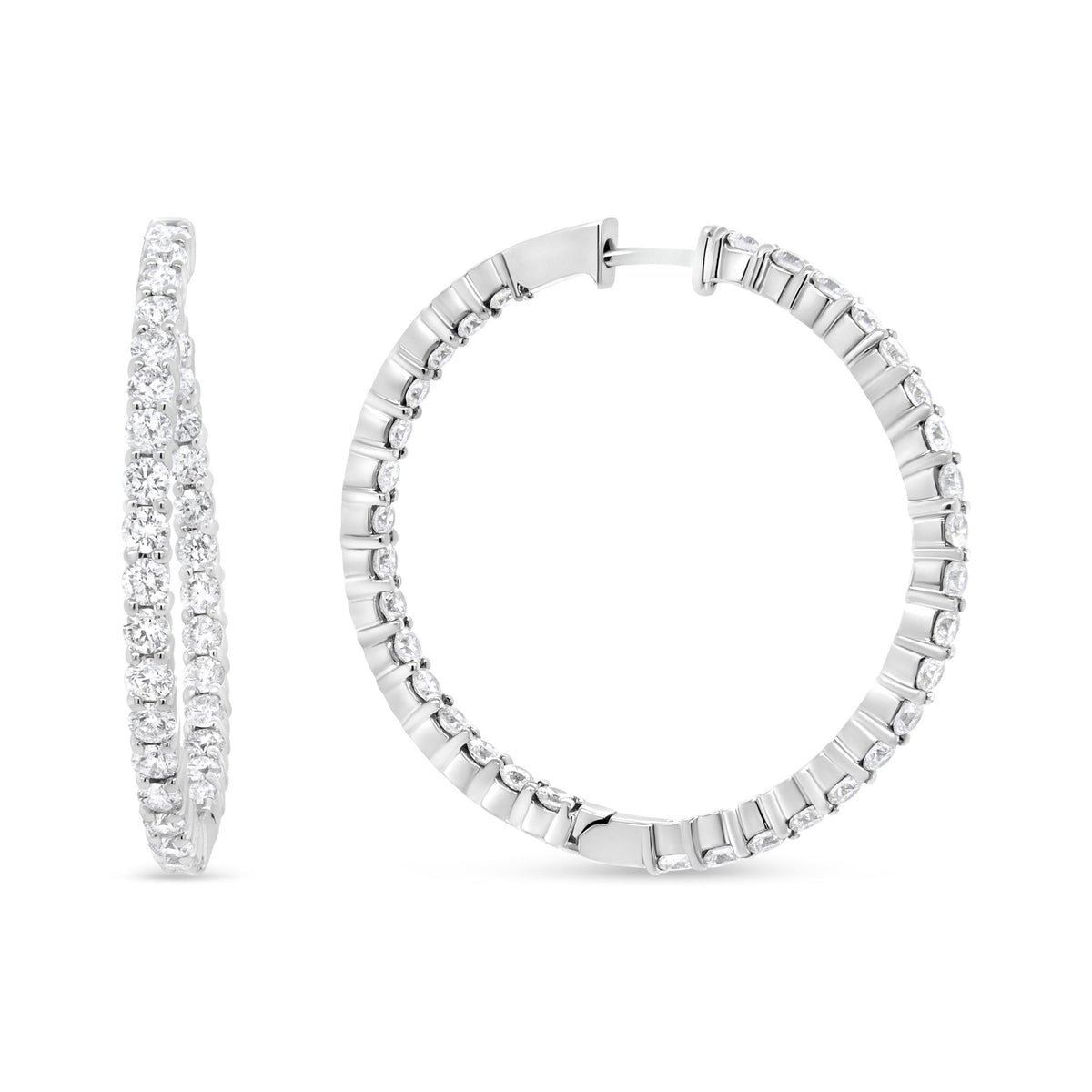 18K White Gold 3 5/8 Cttw Round Diamond Curved Inside-Outside Hoop Earrings (F-G Color, VS1-VS2 Clarity) - LinkagejewelrydesignLinkagejewelrydesign