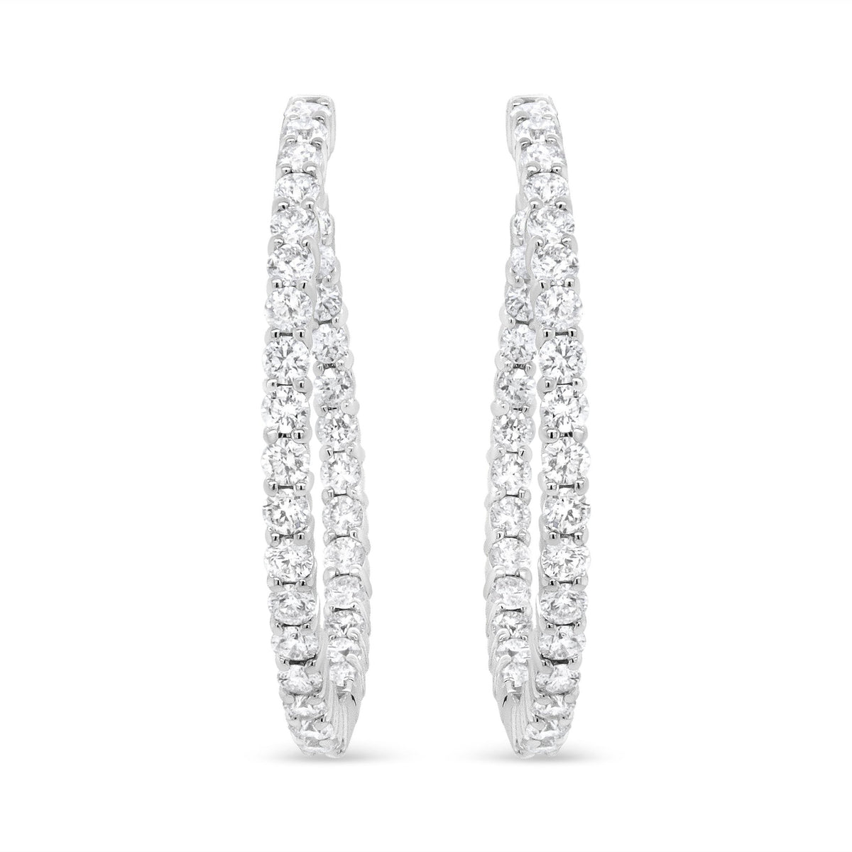 18K White Gold 3 5/8 Cttw Round Diamond Curved Inside-Outside Hoop Earrings (F-G Color, VS1-VS2 Clarity) - LinkagejewelrydesignLinkagejewelrydesign