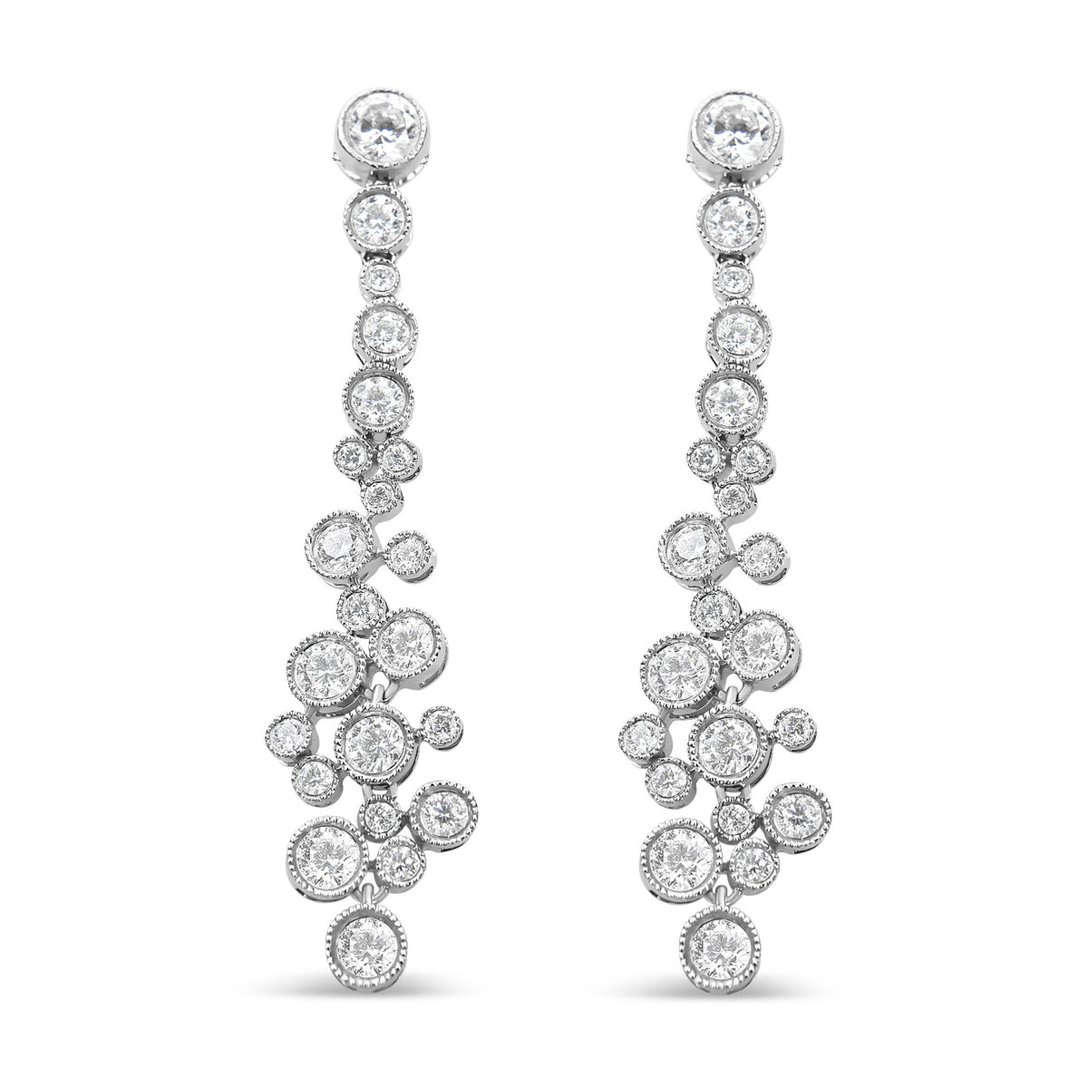 18K White Gold 3.15 Cttw Round Diamond Waterfall Drop Dangle Stud Earrings (H-I Color, VS1-VS2 Clarity) - LinkagejewelrydesignLinkagejewelrydesign