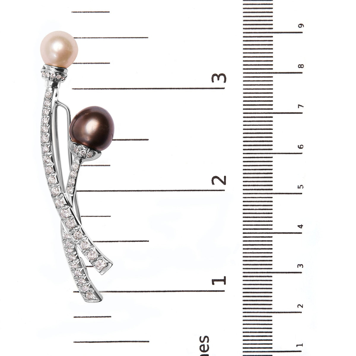 18K White Gold 3/5 Cttw Diamond and Cultured South Sea Black and White Pearl Brooch Pin (H-I Color, VS1-VS2 Clarity) - LinkagejewelrydesignLinkagejewelrydesign